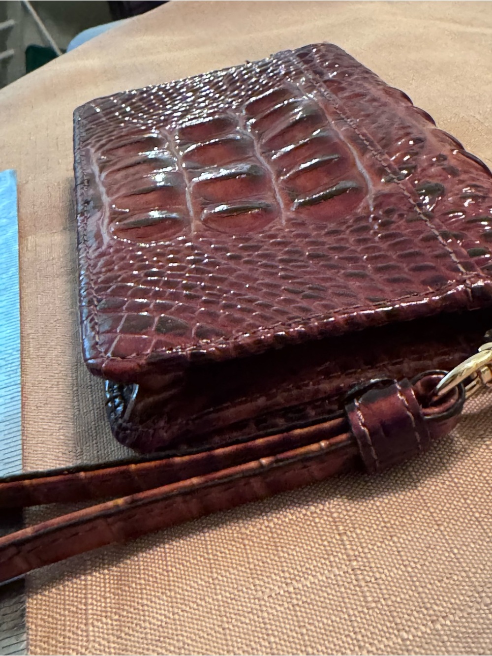 Brahmin- Wristlet Wallet in Deep Brown Croc-Embossed Leather - Picture 3 of 7